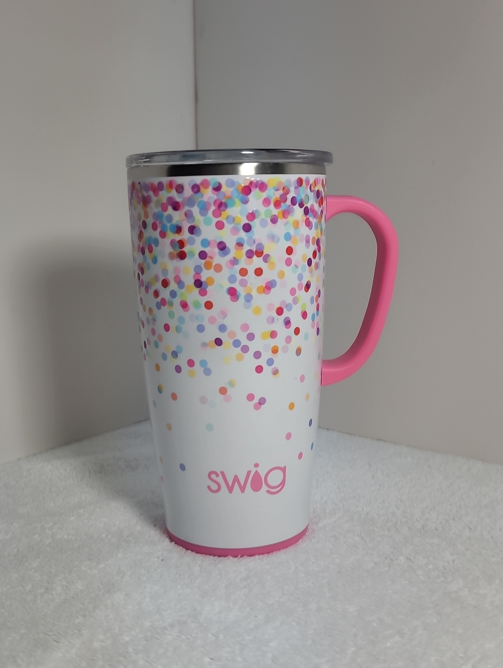 Swig White Confetti Travel Mug with Pink Handle - 22oz. -NWOT